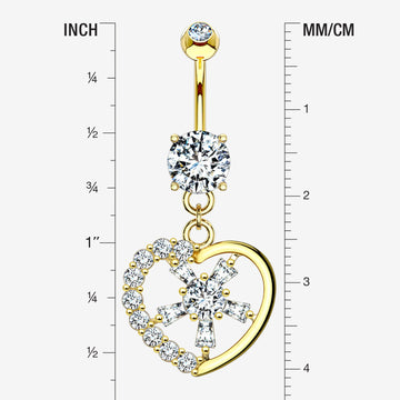Detail View 1 of 14 Karat Gold Sparkle Floral Ray Heart Belly Button Ring-Clear Gem